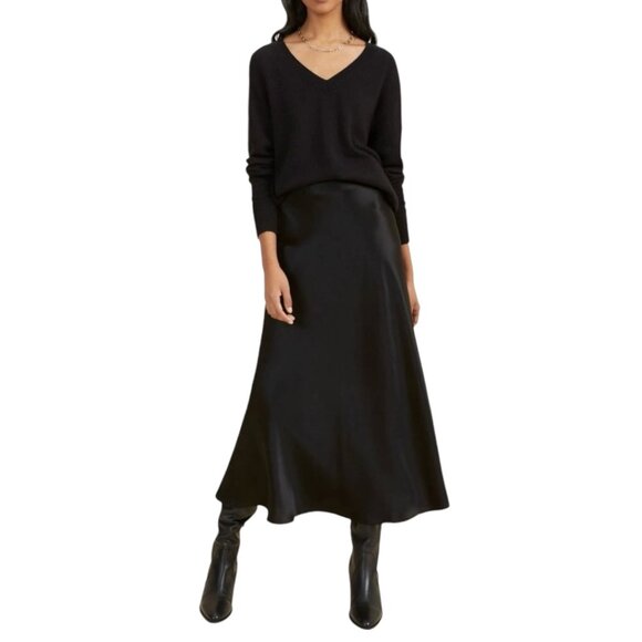 NEW Satin Maxi Skirt Sz. L Black Elastic Waist A-Line Classic Goth Y2K 90s - Picture 3 of 11